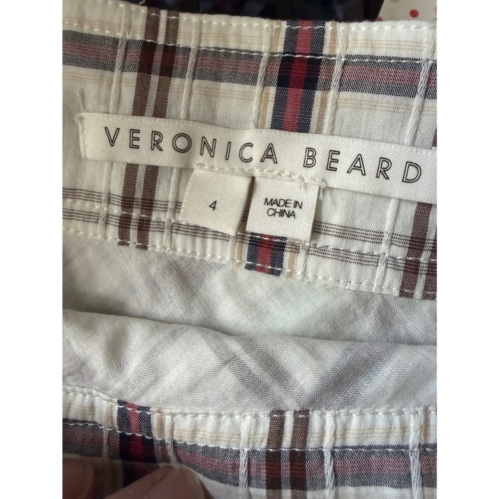 Veronica Beard Red Plaid Ruffle Faux Wrap Mini Skirt SZ 4 White Flirty Feminine - Picture 7 of 11